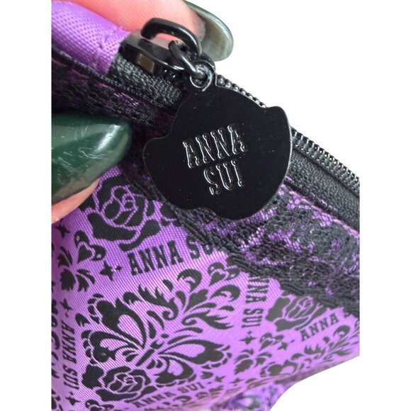 ANNA SUI Purple Black Patterned Makeup Travel Cosmetic Bag NEW NWOT - Picture 2 of 6